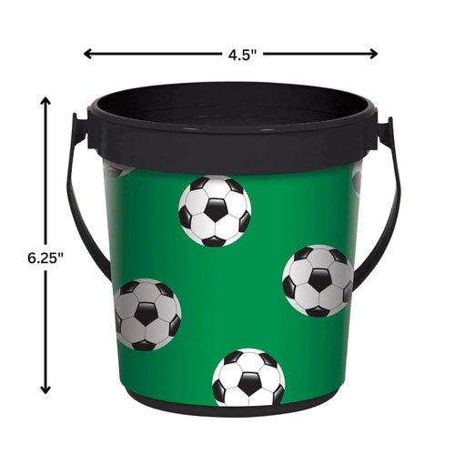 Amscan Black/Green Soccer Plastic Favor Bucket - 4.5" x 6.25" (1 Pc.) - Easy to Carry & Reusable Bucket - Ideal for Birthdays, Sports-Themed Events & Parties