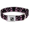 Buckle-Down Seatbelt Buckle Dog Collar - Butterfly Garden Black/Pink - 1" Wide - Fits 11-17" Neck - Medium