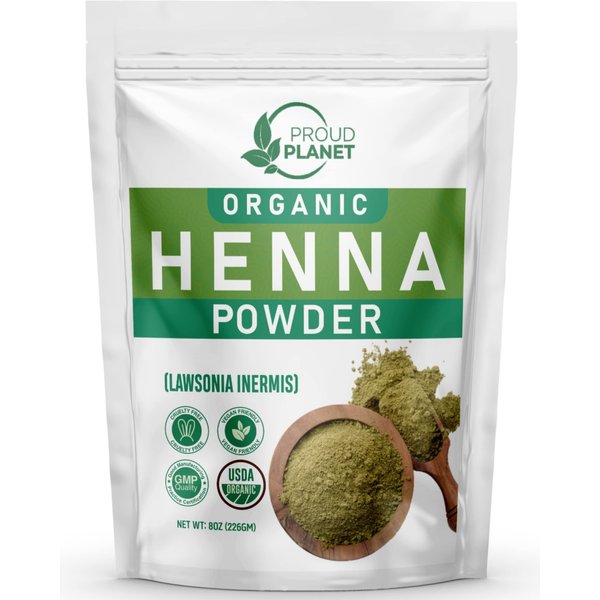 Organic Henna Powder For Hair Dye | Lawsonia Inermis | Mehndi Powder | Natural & Raw | USDA Certified by Proud Planet (8oz | 226g)