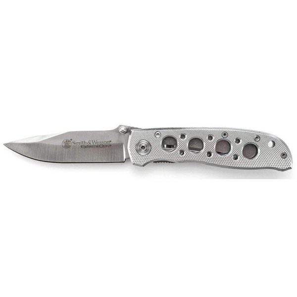 Smith & Wesson Extreme Ops CK105H 7.3in S.S. Folding Knife with 3.2in Drop Point Blade and Aluminum Handle for Outdoor, Tactical, Survival and EDC,Silver