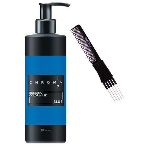 Sleekshop Comb + CHROMA.ID (Blue) Schwarzkapf Chroma ID Bonding Color Masks, Semi-Permanent Hair Color Dye (w/Sleek Premium Carbon Teasing Comb) ChromaID Haircolor Masque (Blue (9.5 oz / 280 ml))