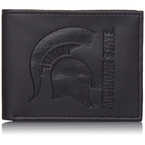 Team Sports America NCAA Michigan State Spartans Black Wallet | Bi-Fold | Officially Licensed Stamped Logo | Made of Leather | Money and Card Organizer | Gift Box Included