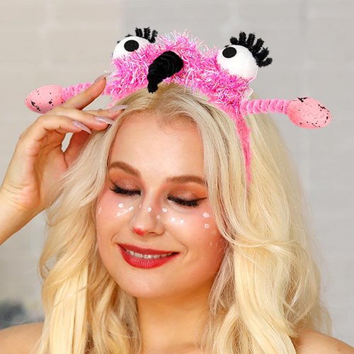 Generic Funny Headband Flamingo Hair Band Antenna Elastic Wings Headbands Alien Animal Eyes Costume Accessory For Women Kids Pink (Animal Print C), standerd