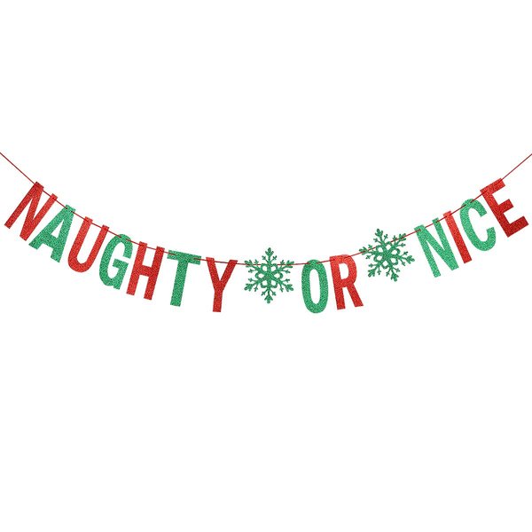 Red & Green Glitter Naughty Or Nice Banner Naughty or Nice Christmas Banner Decorations for Grinches Christmas Decorations, Naughty or Nice Christmas Sign