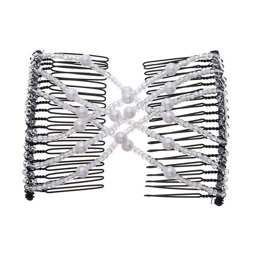 Ruihfas Easy Stretch Comb Beaded Double Stretching Combs Hair Styling Accessories for Women Girls Hair Bun Maker (White)