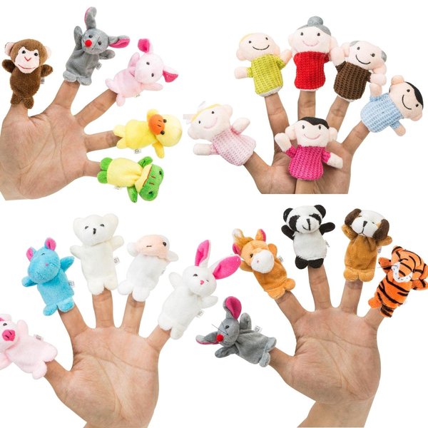Finger Puppet Set (20-Piece), 6 Family Member and 14 Animal Finger Puppets Plush Toys - Great for Storytelling, Role-Playing, Teaching, Easter Eggs and Fun