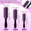 Patelai 3 Sizes 9-Row and 5-Row Cushion Nylon Hair Brush for Natural Curly Hair, Travel Detangling Brush Comb for Women Men Volumizing Shaping Separating Defining Curls Hair Salon (Black Purple)