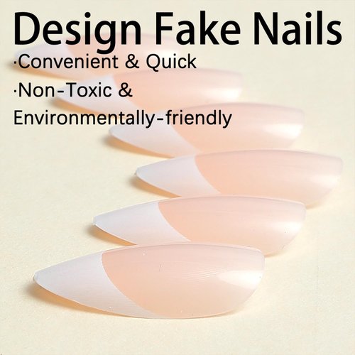 Generic White French Tip Nails Press on Long Almond Acrylic Fake Nails Mirror Oval Stick on Nails Full Cover Glue on Nails for Women DIY Manicure Decoration