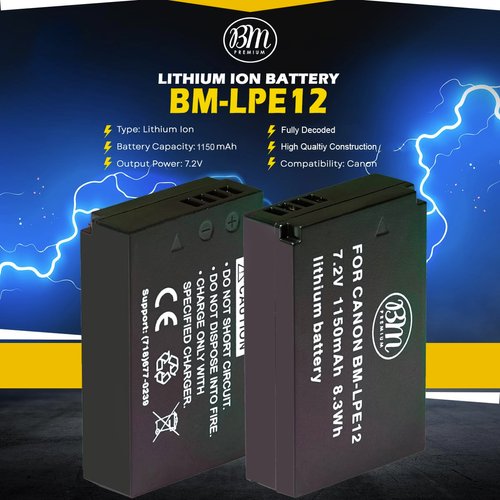 BM Premium LP-E12 Battery for Canon EOS-M, EOS M2, EOS M10, EOS M50, EOS M50 Mark II, EOS M100, EOS M200, SX70 HS, Rebel SL1 Digital Cameras