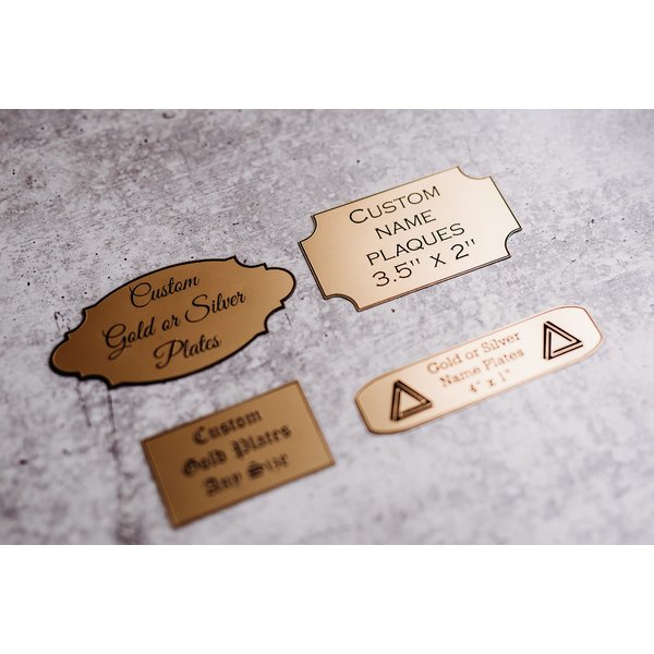 Custom Engraved Flexibrass Plate, Name Plaque, Art Tags, Trophy Label, Personalized Awards Tags, Gold, Silver Brass, Adhesive Backing
