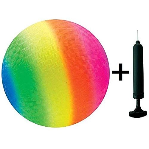 Toys+ 8.5 Inch Colorful Playground Ball + Pump (Rainbow)