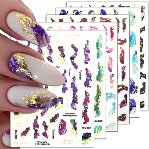 6 Colors Bronzing Gold Marble Nail Stickers for Women 3D Marble Nail Decals Watercolor Blooming Nail Art Stickers Self Adhesive Stickers for Nails Supply Smudge Nail Sticker Nail Designs Nail Supplies