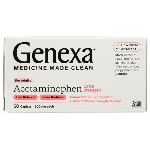 Genexa Acetaminophen 500mg Extra Strength Pain Reliever & Fever Reducer | Pain Relief Medications & Treatments of Headache, Backache, Toothache, & Minor Arthritis | 50 Caplets