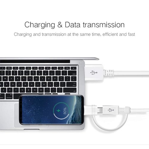 VOLT PLUS TECH Dual USB-C + MicroUSB [2Pack] Switch Cable Compatible with Xiaomi Poco C65 Provides All Around True Dual USB Fast Quick Charging Speeds