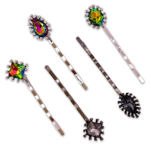 5PCS Colorful Gem Stones Bobby Pins Decorative Silver Black Hair Slides Clips Set Accessories Women