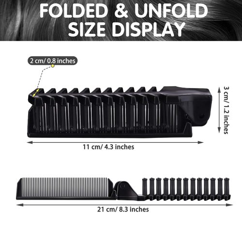 10 Pcs Portable Travel Folding Comb Brush Combo Compact Foldable Hair Brush Pocket Size Comb Double Headed for Women Men Homeless Hotel Shelter Nursing Home Charity Church (Black)
