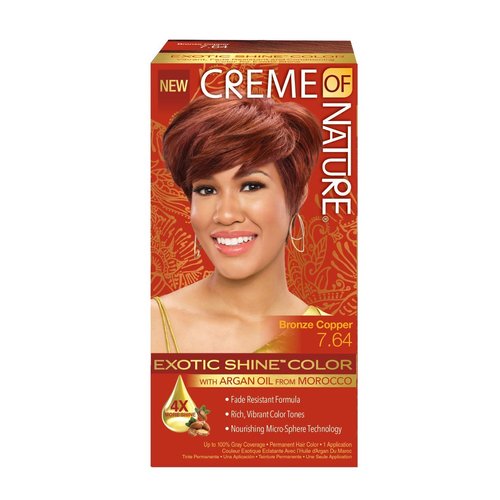 Exotic Shine Hair Color by Creme of Nature, 7.64 Bronze Copper, with Argan Oil from Morocco, 1 Application