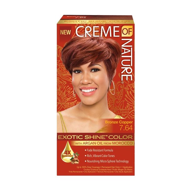 Exotic Shine Hair Color by Creme of Nature, 7.64 Bronze Copper, with Argan Oil from Morocco, 1 Application