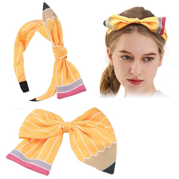ZCYYYS Back to School Headband for Girls School Bow Hair Band Teacher Headband Pencil Girl Headband School Hair Accessories TSFG21 (Bow Clip Headband)