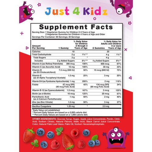 Kids Multivitamin Gummies with Probiotics | 60 Count | Vegetarian, Non-GMO, Gluten Free Supplement | Vitamin C, D3 & Zinc | Berry Punch Flavor | by Nature's Truth