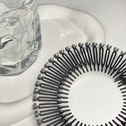 Sluswallow 1Pc Black Full Circular Stretch Comb Headbands, Korean Hair Comb, Hair Band Plastic Full Circle Stretch Diamond Flexible Comb Teeth Headband Hair Accessories