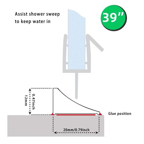 39 inch Water Barrier for Sink, Silicone Rubber Kitchen Water Splash Guard, Bendable Corner Dam Water Retaining Strip for Countertop,Shower, Bathroom,Frameless Shower Threshold Door Bottom Seal Strip