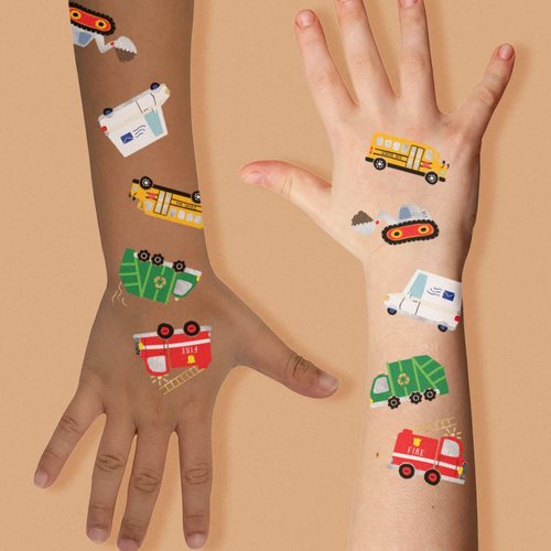 Kids Temporary tattoos - Beep Beep Variety Set of 25 assorted Flash Tattoos, premium waterproof colorful metallic gold and sliver kids temporary tattoo, boys temporary tattoo, car tattoo, truck tattoo, boys party favor, construction party