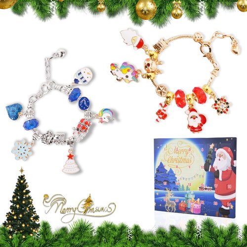 Christmas Advent Calendar Bracelets 2024 for Girls, 24 Days Jewelry Christmas Countdown Calendar, Xmas Charm Bracelets, DIY Surprise Gift with 22 Beads and 2 Bracelets for Girls Kids Teens Adult Women