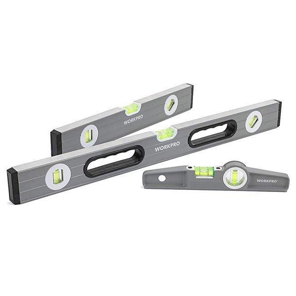 WORKPRO Torpedo Level, 3-Piece Spirit Level Set(9", 16", 24"), Magnetic, Bubbles Measuring, Clear,green
