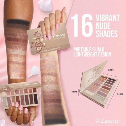 Lamora Eyeshadow Palette Makeup - Eye Makeup Palette with 16 Highly Pigmented Matte & Shimmer Shades - Vegan & Blendable