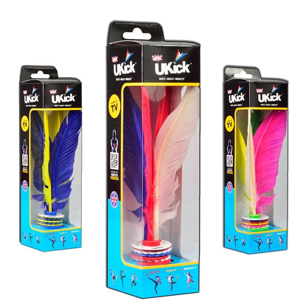 Wicked UKICK - Kick IT, HACK IT, Whack IT! Shuttlecock/Jianzi Foot Sports Toy. Customizable Feathers & Pro Discs for 6-Level Challenges! (1 Random Style Selection)