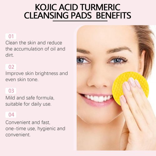 Turmeric Kojic Acid Cleansing Pads, Deep Cleansing Face Skin Kojic Acid and Turmeric Exfoliating Cleansing Pads for Face. (pink)