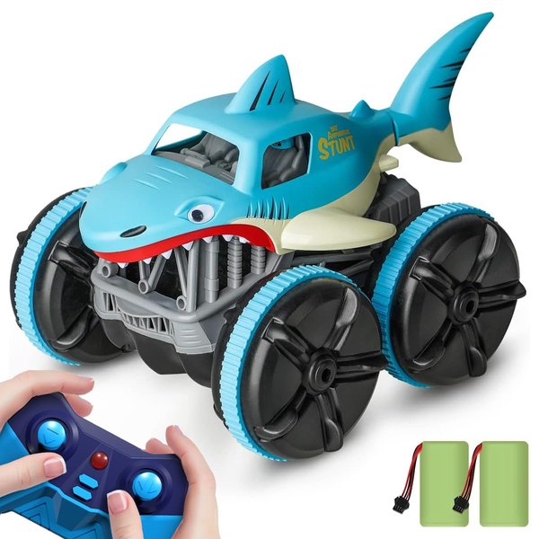 Amphibious Remote Control Car, Shark RC Cars All Terrain RC Truck, 360° Rotation LED Radio Controlled Crawler, 2.4GHz Monster Shark Trucks Christmas Birthday Gift for Boys Girls Age 3 4 5 6 7 8 9 10