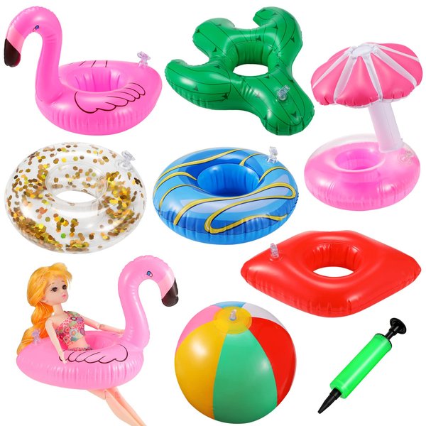 6 Pcs Pool Floaties for Girl Dolls, Girl Doll Swim Accessories Set Swimming Pool Floaties Party Ring Girl Dolls Cup Coasters Dolls Pool Toys Doll Pool for 11.5" Dolls Girl Swimming Pool Toy (Classic)