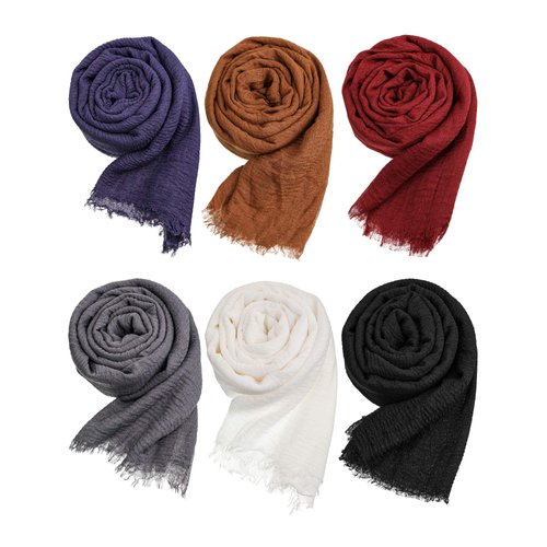 Geyoga 6 Pcs Women Scarf Shawl Hijab Scarfs Cotton Blend Crinkle Scarf Wrap Head Scarf for Seasons(Classic Colors)