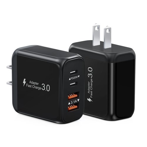 USB C Charger Block, 40W 4-Port Fast Charger USB C, Dual PD Power Adapter+Double QC USB Plug Multi Port Type C Charger Block for iPhone 15 14 13 12 11 Pro Max XS XR,iPad,Samsung[2Pack]
