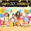 Happy 10th Birthday Banner Horizontal Fabric Black Gold Happy Birthday Sign Banner Backdrop Background Happy Birthday Yard Sign for Kids 10th Birthday Party Decorations Supplies, 71 x 15.7 Inches