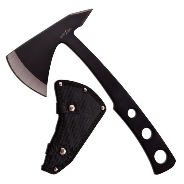 Perfect Point Throwing Axe – Black/Satin Finish Stainless Steel Blades and Black Stainless Steel Handle, Includes Nylon Sheath, Full Tang Construction, Well Balanced, Throwing Sport Axes – PP-107B