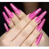 MISUD 24Pcs Pure Color Extra Long Ballerina Acrylic Nails Coffin False Nails Long Press on Nails Glitter Artificial Nail Tips with Sticker Nail File Wood Stick