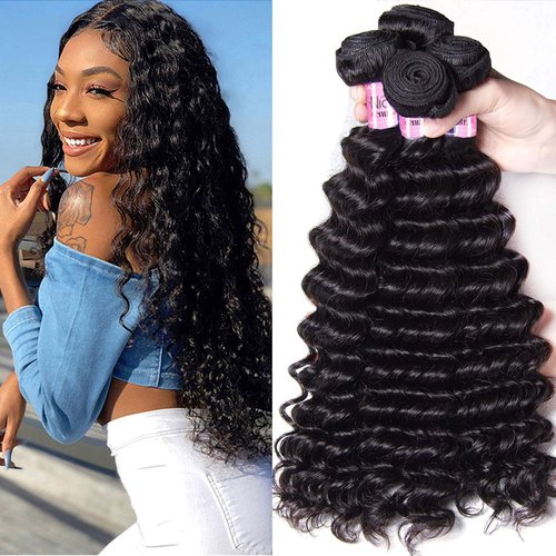 UNICE Deep Wave Human Hair Weave 3 Bundles Peruvian Virgin Hair Human Hair Extensions for Sew in Natural Color 100g/pc 18 20 22 inches