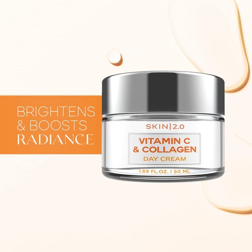 Skin 2.0 Vitamin C and Collagen Face Moisturizer - Dermatologist Tested - Anti-Aging, Skin Tightening, Brightening Vitamin C Face Cream - Cruelty Free Korean Skin Care For All Skin Types - 1.69 Fl. oz