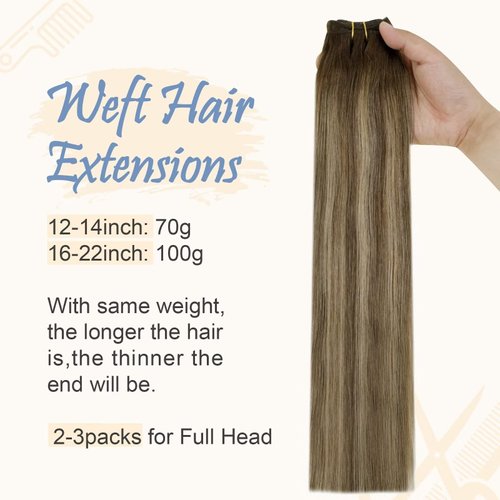 Easyouth Sew in Hair Extensions Real Human Hair Balayage Sew in Weft Hair Extensions Medium Brown and Honey Blonde Weft Hair Extensions Human Hair Extensions Sew in Extensions 16Inch 100g