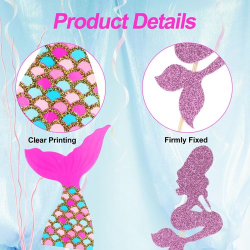 Wootkey 36 pcs Glitter Mermaid Cupcake Toppers Mermaid Cake Topper Under the Sea Beach Mermaid Tail Cake Decoration Birthday Party Supplies for Baby Shower Children's Day