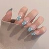 IMSOHOT Coffin Press on Nails Medium Blue Gradient Fake Nails Glossy Sky Cloud False Nails with Designs Cute Glue on Nails Full Cover Acrylic Ballerina Nails for Women 24Pcs