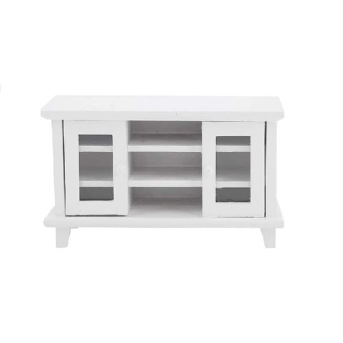 Miniature TV Cabinet Dollhouse Wooden Furniture Mini Accessories 1:12 Scale Mini Room Decoration Model Storage Cabinet Hobby Handcraft Gift (White)