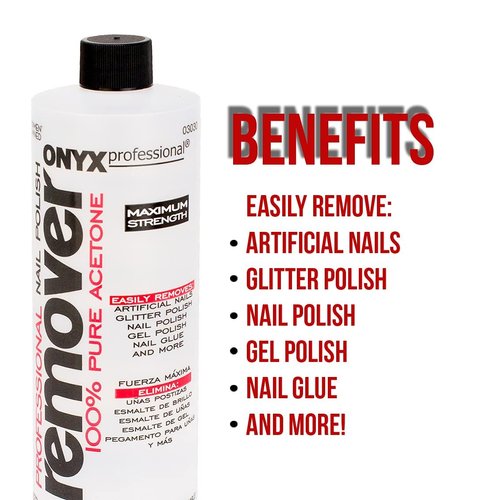 Onyx Professional 100% Pure Acetone Nail Polish Remover Kit with 7 inch Nail File, Maximum-Strength Nail Polish Remover for Gel, Artificial & Glitter Nail Polish, Quick and Effective Formula, 16 Fl Oz