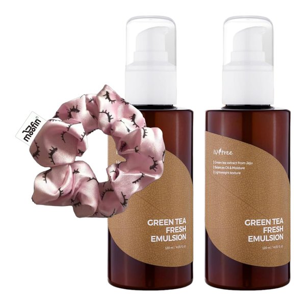 Green Tea Fresh Emulsion, 4.05 Oz Lightweight Emulsion Moisturizer With Jeju Green Tea Extract | Bundled With Hair Tie, Green Tea Moisturizer With Hyaluronic Acid & Glycerin (Pack Of 2)