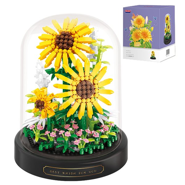 OLTLYUNH Sunflower Flower Bouquet Set,Mini Bricks Botanical Collection Flowers Building Blocks,Assembly Bonsai Tree Friends Sets, Valentine's Anniversaries Birthday Gift for Women Friends Adults