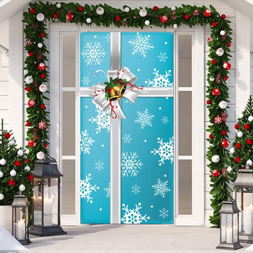 Tiamon Christmas Door Cover Xmas Door Decorations Christmas Gift Box Present Door Cover Winter Holiday Door Cover Sign Christmas Hanging Ornaments for New Year Party 71 x 35 Inch(Snowflake)