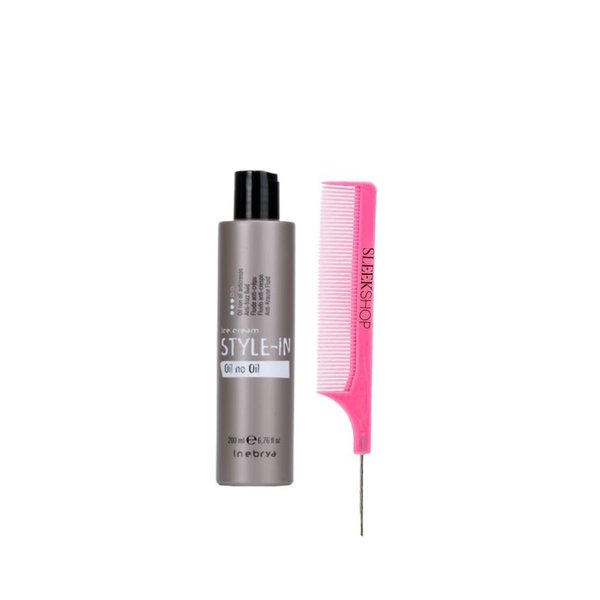 kuss Inebrya Ice Cream Style In oil No oil Anti-Frizz Fluid (6.76 oz) with Teasing Comb Pack of 2